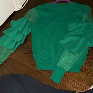 Women's Venus Green Ruffle Sleeve Sweater Sz. Medium